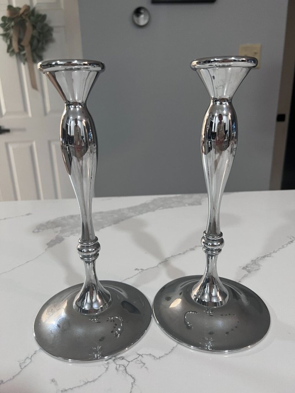 PartyLite Chrome Taper Holders with White Radiance Peglites -set of 2 - Picture 4 of 7